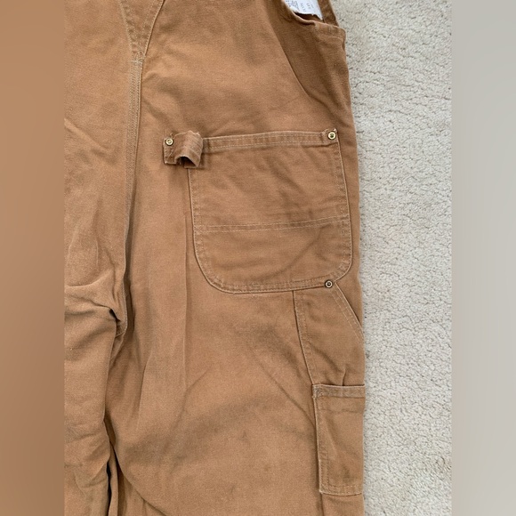 Vintage Carhartt 38x30 Double Knee Overalls Tan Duck Canvas USA Union Made 6FB - Picture 12 of 14